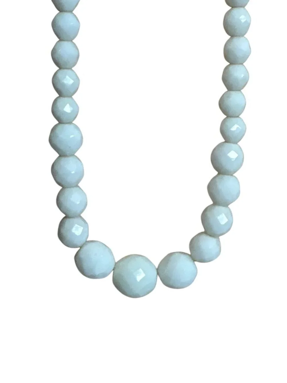 White Beaded Necklace Faceted Round Bead Graduated Elegant 18
